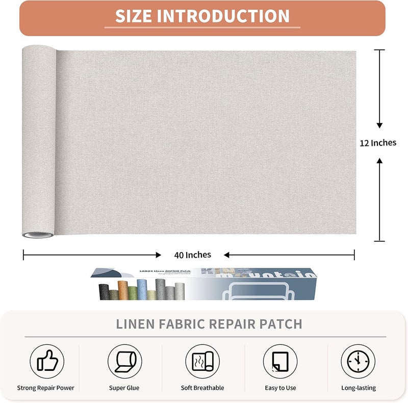 KING MOUNTAIN Fine Linen Fabric Patches, Self-Adhesive, Extra Large 12x40 Inch, Multi Color, for Sofa & Furniture Repair (Beige) - Image 2
